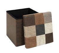 HOME DECO FACTORY - HD7665 Coffre Pouf Pliable Patchwork PU M4 - Mobilier Bistrot Indus - Conçu pour Assise et Rangement - Dimensions 38 x 38 x 38 cm - Hauteur Assise 38 cm - Couleur Marron