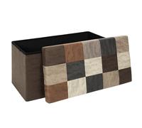 HOME DECO FACTORY - HD7666 Coffre Banc Pliable Patchwork PU M2 - Mobilier Bistrot Indus - Assise Confortable et Rangement - 76 x 38 x 38 cm - Hauteur Assise 38 cm - Couleur Marron