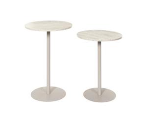 HOME DECO FACTORY - HD7747 - Table Gigogne Ronde en Métal et Bois - Idéale comme Table d'Appoint ou pour Mettre en Valeur Vos Plantes - Élégante et Pratique - Taille : X2 - Couleur : Blanc Beige