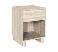 HOME DECO FACTORY - HD7762 - Table de Chevet Pietra en Bois - Compacte avec Tiroir et Niche Ouverte - Design Épuré Effet Pierre - Idéale pour Lit ou Canapé - Couleur Blanc Beige - Taille Standard