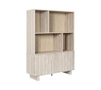 HOME DECO FACTORY - HD7765 - Bibliothèque Pietra en Bois MDF - Design Élégant Effet Pierre - Rangement Ouvert et Fermé - Idéale pour Salon ou Bureau - Couleur Blanc Beige - Taille Standard