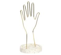 HOME DECO FACTORY - HD9111, Porte-Bijoux en métal en Forme de Main avec Support en terrazzo, Rangement décoratif pour Colliers et Bracelets, Design Contemporain, 25x12x12 cm, Or