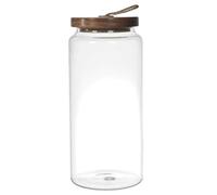HOME DECO FACTORY, KA0262, Bocal en Verre avec Couvercle en Acacia, Design élégant pour Cuisine, Conservation optimale des Aliments, Facile à Nettoyer, H 23 cm, Transparent, Marron