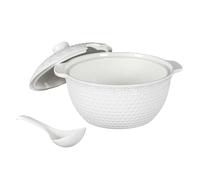 HOME DECO FACTORY, KA0279, Service à Soupe 9 Pièces en Porcelaine, Soupière 27L, Louche et 6 Bols, Design Épuré et Élégant, Idéal pour Dîners et Réceptions, Blanc, Taille: Standard