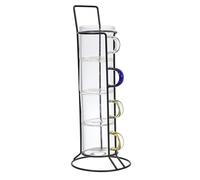 HOME DECO FACTORY - KA0498 Tasse Expresso en Verre avec Support - Design Moderne et Élégant - Idéal pour Café, Thé et Desserts - Set de 4, 80ml - Transparent, Multicolore