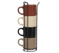HOME DECO FACTORY, KA0500, Tasse Unie Set de 4 avec Support, Céramique Durable, Design Élégant et Pratique, Idéale pour Café et Thé, Couleurs Neutres, Taille Standard, Beige, Marron, Noir, Blanc