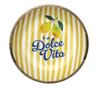 HOME DECO FACTORY - KA0813 - Saladier Manguier Dolce Vita Jaune 33 cm - Grand Saladier en Bois pour Salades et Plats à Partager - Décor Rayé Coloré - Idéal pour Vos Repas Conviviaux - Jaune et Blanc