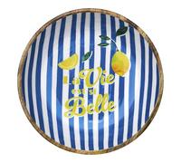 HOME DECO FACTORY - KA0814 - Saladier Manguier Dolce Vita 33 cm - Idéal pour Salades et Plats à Partager - Décor Rayé - Design Élégant - Parfait pour Vos Repas Conviviaux - Bleu et Blanc