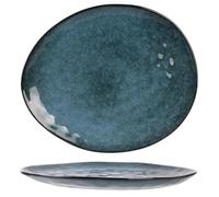 HOME DECO FACTORY - KA3749 Plat en grès bleu - Service vaisselle élégant pour décoration intérieure - 27,5 cm - Taille large - Assiette ovale pour repas raffinés