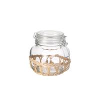 HOME DECO FACTORY - KA4267 Bocal en Verre et Cannage pour Cuisine - Conçu pour Rangement - Fermoir Mécanique - Contenance 75 cl - Dimensions 125 x 123 x 123 cm - Transparent