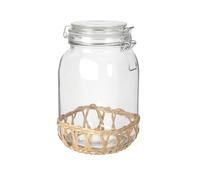 HOME DECO FACTORY - KA4269 Bocal en Verre et Cannage pour Cuisine - Conçu pour Rangement Élégant - Contenance 1.5L - Dimensions 20 x 12 x 12 cm - Couleur Transparente