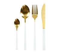 HOME DECO FACTORY, KA5989, Ménagère dorée et Blanche 16 pièces en INOX, Design élégant et Durable, idéale pour Toutes Occasions, Facile à Ranger, Parfaite pour Votre Table, Doré et Blanc