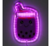 HOME DECO FACTORY - LA0191 - Lampe LED Effet Néon Bubble Tea USB - Décoration Lumineuse Kawaii en Plastique - Idéale pour la Maison - Dimensions 27 x 2 x 17,5 cm - Couleur Rose
