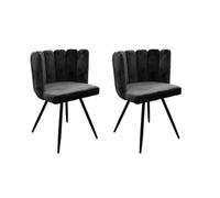 HOME DECO FACTORY Lot de 2 Ariel Velours Noir Mobilier Assise Chaise Fauteuil De Table Siege Salon Salle A Manger Entree Chambre Meuble, Textile-Polyester, 59,5 x 47,5 x 79 HD6517