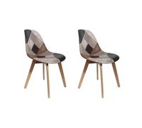 HOME DECO FACTORY, Lot de 2 Chaises Style Scandinave pour Salle à Manger, Tissu Patchwork, Pieds en Hêtre, Dossier Plein et Incurvé, Confortable et Élégant, à Monter, Marron, 46x85x55 cm