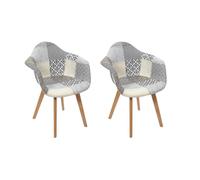 HOME DECO FACTORY Lot de 2 Fauteuils Patchwork Scandinave Bois et Tissu | Bois de hêtre et polyester, lot de 2 fauteuils patchwork scandinave, salon ou salle à manger, assise confortable, multicolore