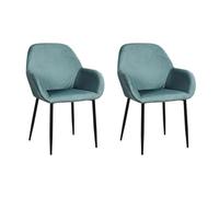 HOME DECO FACTORY - Lot de 2 Fauteuils Scandinaves en Velours Bleu Canard - Rembourrage Mousse - Pieds Métalliques - Dimensions 84x59x44.5 cm - Bleu Canard - Collection Giulia