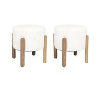 HOME DECO FACTORY - Lot de 2 Tabourets Côtelés Scott - Mobilier Ergonomique - Dimensions 35,5 x 35 x 35 cm - Hauteur Assise 30 cm - Couleur Beige Marron - Modèle Scott