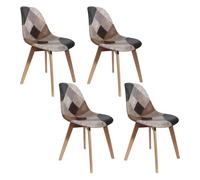HOME DECO FACTORY Lot de 4 Chaises Patchwork Scandinave Tissu Coloré Marron | Bois, lot de 4 chaises patchwork, design scandinave, tissu coloré, pieds bois, salle à manger ou salon, marron et gris