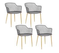 HOME DECO FACTORY, Lot de 4 Fauteuils Extérieur, Malaga, Gris, Polypropylène, 54,1 x 80 x 62,2 cm, Assise Confortable, Résistants aux intempéries, A Utiliser en intérieur comme en extérieur