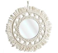 HOME DECO FACTORY Miroir Mural Rond Boho Chic 55 cm Salon et Chambre Beige