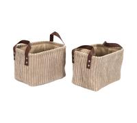 Home Deco Factory - Panier de rangement Velours côtelé Taupe H20 cm x3