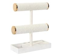 HOME DECO FACTORY Porte-Bijoux Double en Bouclette Colliers Ivoire | Bouclette, porte-bijoux double, rangement colliers et bracelets, design moderne, accès facile, 24x27,5x10 cm, ivoire