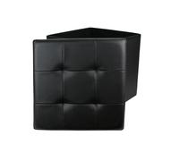 Pouf coffre pliable PU assise capitonnée noir