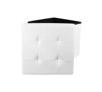 Home Deco Factory Pouf coffre HD3402 pliable Carré simili cuir capitonné Blanc H38 x 38 x 38 cm