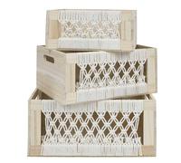 HOME DECO FACTORY - RG0023 Caisse Bois Gigogne Boho x3 - Rangement Empilable en Bois pour Jouets et Accessoires - Esthétique Bohème - Beige - Lot de 3