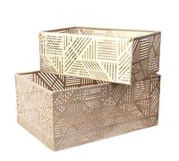 HOME DECO FACTORY - Rg6250 - Panier Metal Ajoure Dore Rayure X2 Deco Rangement Decoration Panier Corbeille Paniere Cache Pot