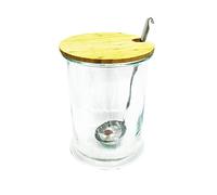 HOME DECO FACTORY Saveur & Dégustation - KA1574 - Bocal Boisson 5 Litres avec Louche, Bois/Inox/Verre, Transparent/Marron, Accompagné d'un couvercle en bois, Diamètre 19cm - Hauteur : 26cm