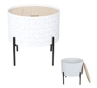 Table d'appoint The Home Deco Factory - Coffre à motifs sculté sur pieds en métal Blanc