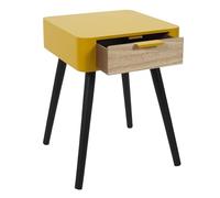 HOME DECO FACTORY Table de Chevet 1 Tiroir en Bois Chambre Jaune Moutarde | Bois d'ingénierie, table de chevet, 1 tiroir, chambre, design moderne, compacte, 35x48x40 cm, jaune moutarde et noir