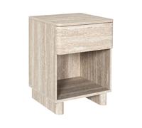 HOME DECO FACTORY - HD7762 - Table de Chevet Pietra en Bois - Compacte avec Tiroir et Niche Ouverte - Design Épuré Effet Pierre - Idéale pour Lit ou Canapé - Couleur Blanc Beige - Taille Standard