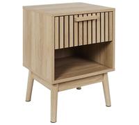 Home Deco Factory - Table de chevet Klaus - Bois brut, tiroir, 40x35x55 cm, marron