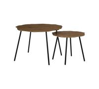 HOME DECO FACTORY - Table Gigogne Forest - 2 Tables d'Appoint Plateaux Forme Tronc d'arbre Modulables - Bois Panneaux de Particules Salon Bureau - Ambiance Chaleureuse - Marron
