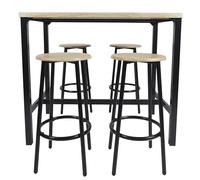 HOME DECO FACTORY - Table Mange-Debout avec 4 Tabourets Assortis - Style Industriel pour Salon ou Salle à Manger - Dimensions 100 x 86 x 60 cm - Couleur Marron Noir - Modèle LOKA