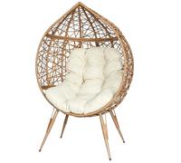 HOME DECO FACTORY The Fauteuil Oeuf en résine tressée Coussin en Tissu Beige Longueur 100 cm