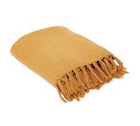 Jete de Canape Gaufre Jaune Ocre 170X250 cm Deco Textile D'Interieur Plaid et Jete de Lit