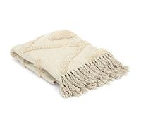 HOME DECO FACTORY - TX9134, Plaid Ethnique Relief Losange Ecru 120x150cm - Conçu pour réhausser Votre intérieur avec Style et Confort - Dimensions : 120x150cm, Couleur : Ecru