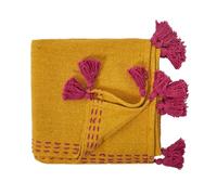 Jeté de Canapé Coton "Pompons" 130x150cm Ocre Jaune G