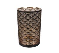 HOME DECO FACTORY Vase Décoratif Aster en Verre Ambiance Chaleureuse Noir | Verre, vase décoratif Aster, ambiance chaleureuse, fleurs fraîches ou séchées, salon ou table, 12x12x20 cm, noir et cuivre