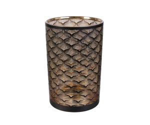 HOME DECO FACTORY Vase Décoratif Aster en Verre Ambiance Chaleureuse Noir | Verre, vase décoratif Aster, ambiance chaleureuse, fleurs fraîches ou séchées, salon ou table, 12x12x20 cm, noir et cuivre