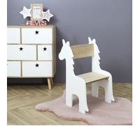 Home Deco Kids HD7477 Chaise Enfant Licorne Blanc et beige Bois H60 x 33 x 41 cm