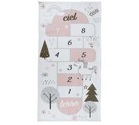 HOME DECO KIDS Tapis Marelle 140 X 70 Cm Enfant Deco Chambre Textile Decoration, Blanc-gris-rose, 70.00 x 140.00 x 0.50