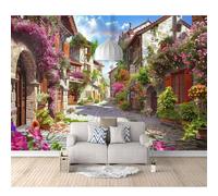 Home Decor Art Murals Custom 3D Photo Self-adhesive Wallpaper Fairy tale town scenery flower streets 100x70cm Room Bedroom Wall Painting Living Mural for Wallcoverings