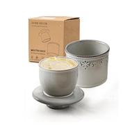 HOME DECOR Beurrier à eau avec couvercle et émail réactif - Beurrier de style français en relief avec ligne de remplissage - Récipient pour conserver le beurre frais et tartinable - Gris taché