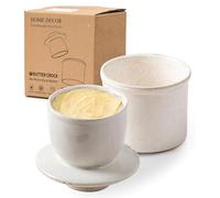 HOME DECOR Beurrier à glaçure réactive, beurrier à la française avec couvercle pour plan de travail, doté d'une ligne de niveau d'eau pour un beurre frais et tartinable - Blanc réactif