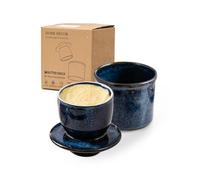 HOME DECOR Beurrier à glaçure réactive, beurrier à la française avec couvercle pour plan de travail, doté d'une ligne de niveau d'eau pour un beurre frais et tartinable - Bleu réactif